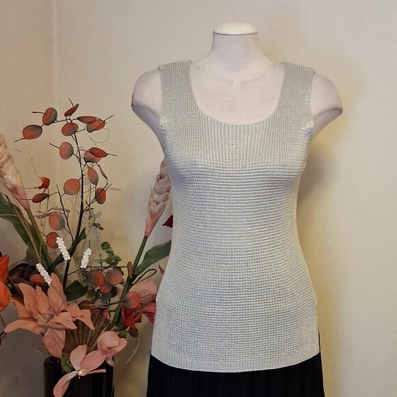NEW Soft Stretch Cardigan Knit Silver Camisoles Tank Top Sleeveless Sweater Tops - Picture 2 of 12